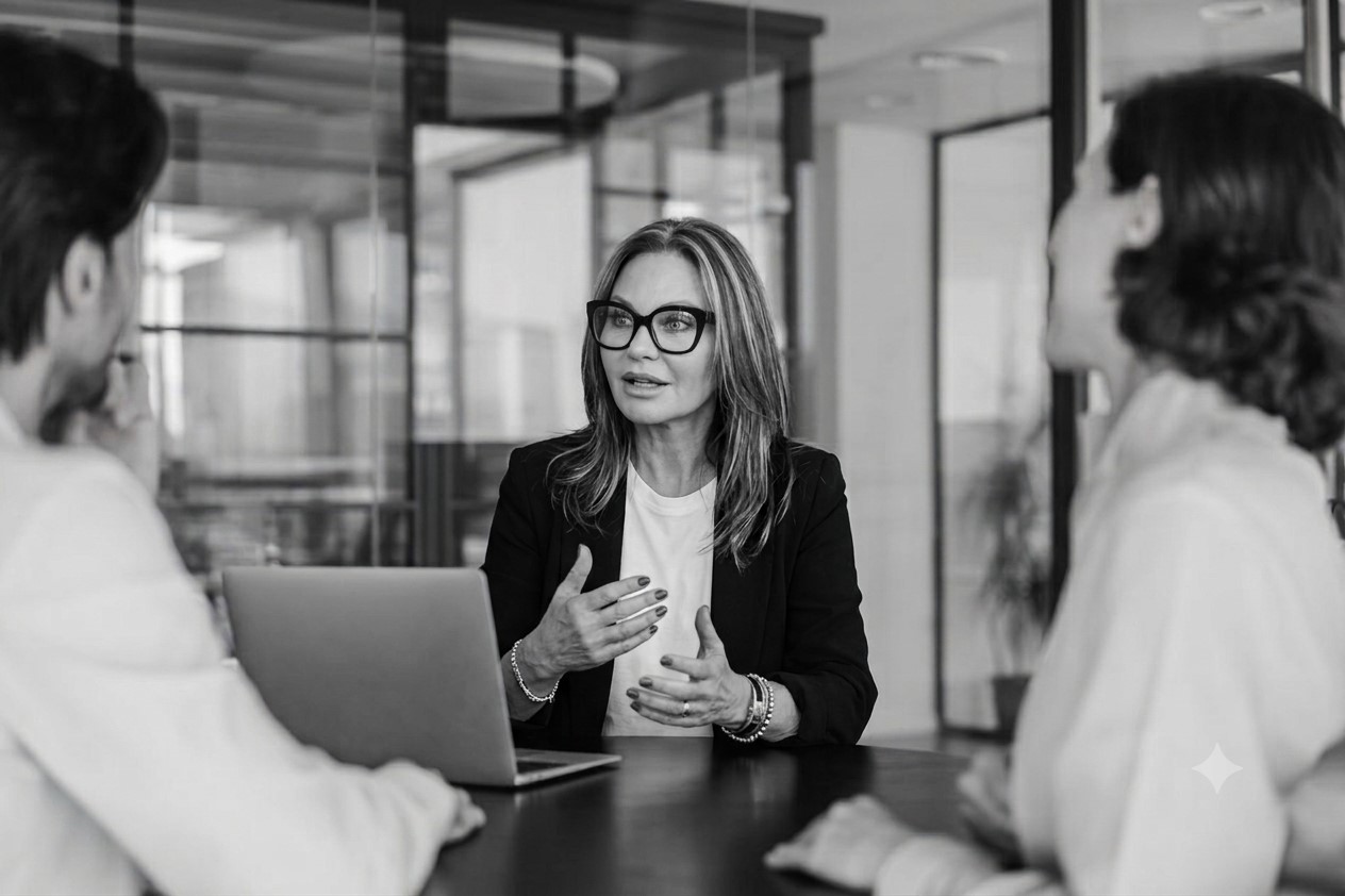 Francesca Lombardi durante una consulenza con un team medico